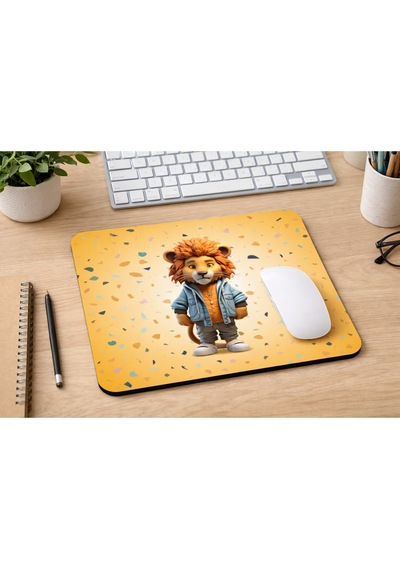 Sevimli Aslan Desenli Mousepad 21x17,5 Cm Kaymaz Tabanlı Düz Mouse Pad Ofis & Gaming