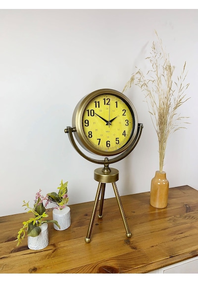 Retro Antique Üç Ayaklı Metal Eskitme Masa Saati Çok Renkli