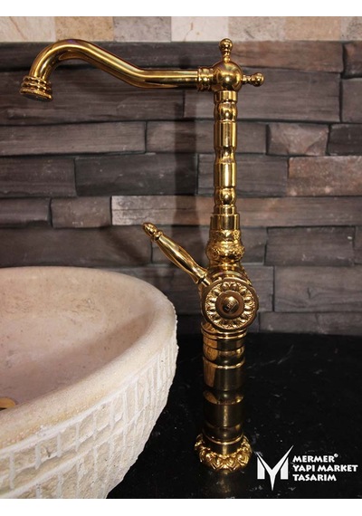 Altın İşlemeli Çanak Lavabo Bataryası