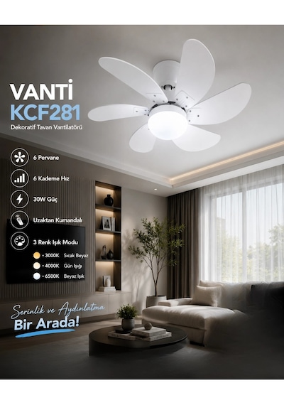 Vanti Kcf281k Dekoratif Tavan Vantilatörü Beyaz