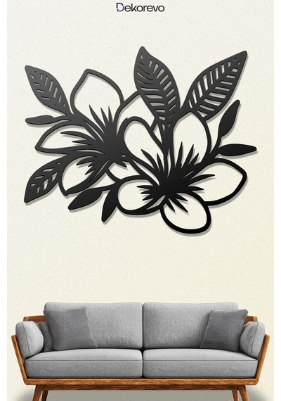 Açan Çiçekler Silüeti Metal Duvar Tablosu - Metal Duvar Sanatı - Siyah - 75 X 60 Cm