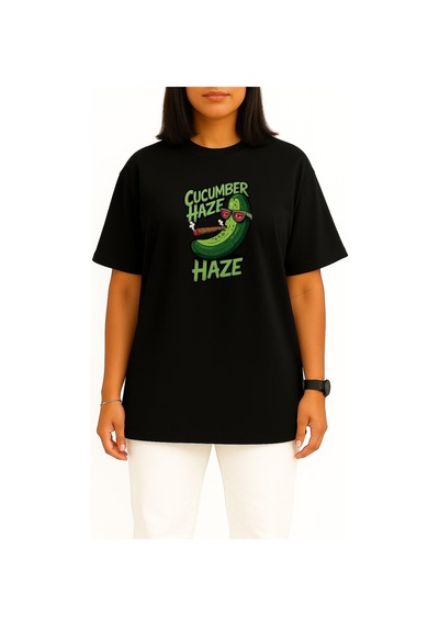 Bahriyeli Collection Oversize Salatalık Kadar Serin Ve Rahat Kafa Göğüs Baskılı Unisex T-shirt Siyah