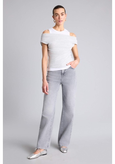 Defacto Slim Fit Çift Katmanlı Ribana Gri Kadın T-shirt G9546ax/gr210
