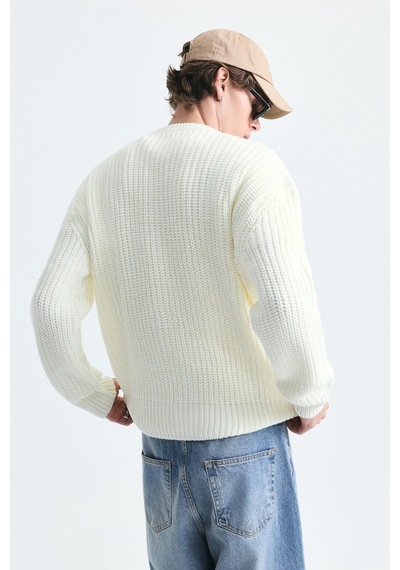 Vamos Oversize Basic Triko Kazak Kemik