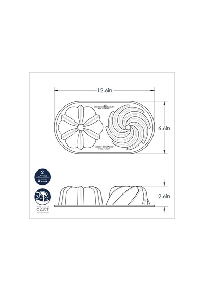 Nordic Ware Klasik Bundt Düet, 5 Bardak, Altın Çok renkli
