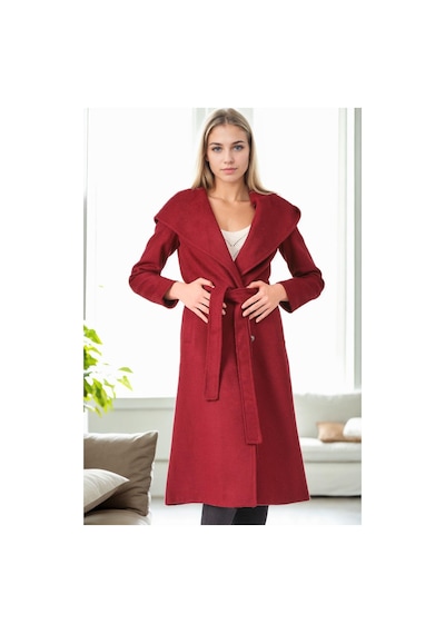 Z6679 Dewberry Bayan Palto-düz Bordo Düz Bordo