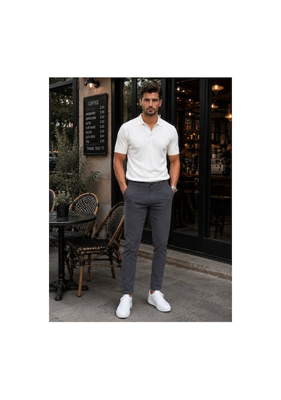 Hzr Wear Erkek Diz İzi Yapmayan En Boy Esnek Slim Fit Chino Pantolon Antrasit