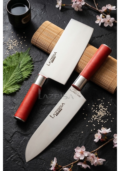 Lazbisa MFT-472 Red Craft Serisi Mutfak Şef Bıçak Seti Et Ekmek Sebze Bıçağı Günlük Kullanım Kırmızı