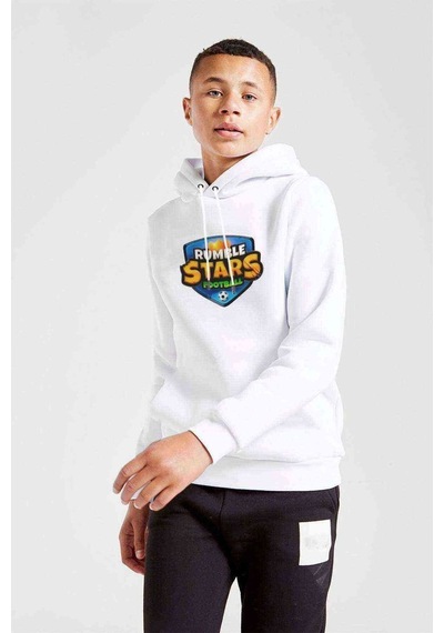 Tshirthane Rumble Stars Futbol Guardian Baskılı Unisex Çocuk Kapüşonlu Sweat Beyaz
