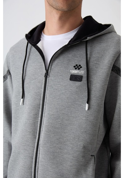 Tommy Life Gri Melanj Pamuklu Kalın Yumuşak Dokulu Comfort Fit Baskılı Erkek Eşofman Takım - 85236 GRİ MELANJ