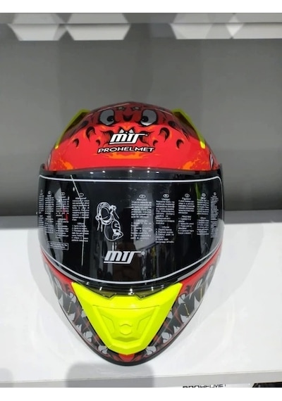 Mts Pro 801 Demon Güneş Gözlüklü Motosiket Kaskı Sarı - Kırmızı