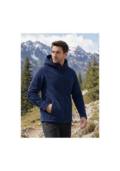 Luxıc Core Erkek Kapüşonlu İndigo Lacivert Polar 3 Cepli Fermuarlı Sıcak Tutan Kışlık Outdoor Hoodie Günlük Stilpro