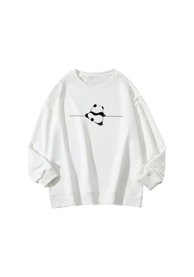 Adrift Panda Print Drop Shoulder Sweatshirt Beyaz Beyaz
