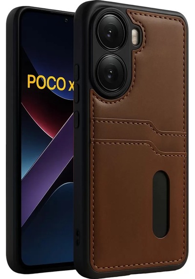 Newface Xiaomi Poco X7 Pro Kılıf Sara Kartvizitli Deri Kılıf - Taba