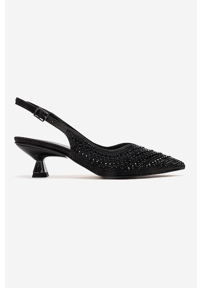 Luvishoes Royale Siyah Saten Taşlı Kadın Kısa Topuklu Abiye Ayakkabı