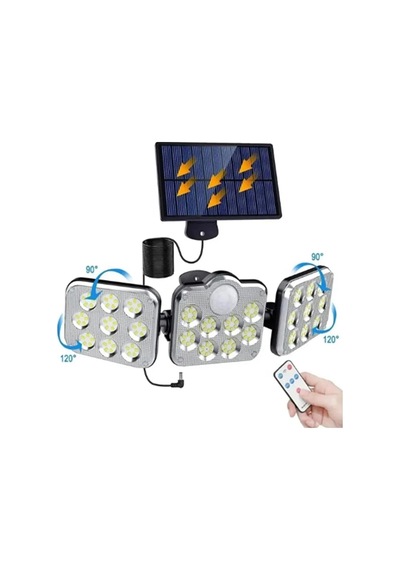 Kumandalı Solar Güneş Enerjili 138 Ledli Hareket Sensörlü Bahçe Aydınlatma Sokak Lambası