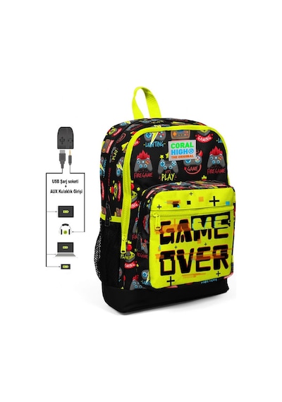 Coral High Game Over Baskılı Erkek Çocuk İlkokul Çanta Seti - Usb