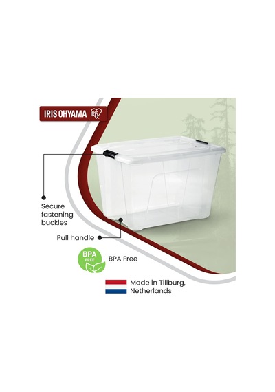 Kapaklı Saklama Kutuları, 60l, 4'lü Set, Şeffaf, Güvenli Tokalar, İstiflenebilir, Çekme Kulpları, Yatak Odası, Dolap, Ofis, Organizasyon İçin, Bpa İçermeyen Plastik, Giysi Çantası, Ntb-60 Çok Renkli