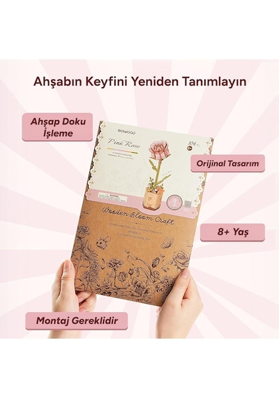 Rowood Tw051 Karanfil Çiçeği Pink Carnation Dıy Minyatür Maket Model Seti Ahşap 3d Wooden Puzzle Model Kit Ahşap Maket Dekoratif Hobi Seti