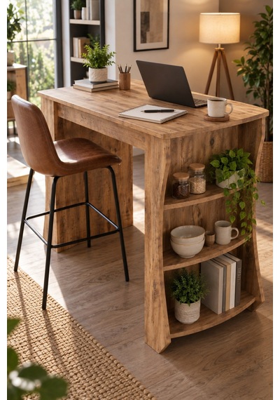 Sulorahome Raflı Çok Amaçlı Mutfak Adası Ve Kahvaltı Masası 120x60 Cm Ahşap
