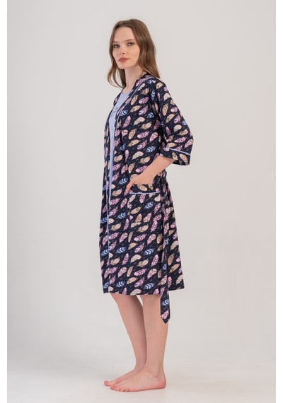 Yake Store Kadın P.suprem Kısa Kol Tunık+ 3/4kol Sabahlık Takım - Rosebloom Pembe