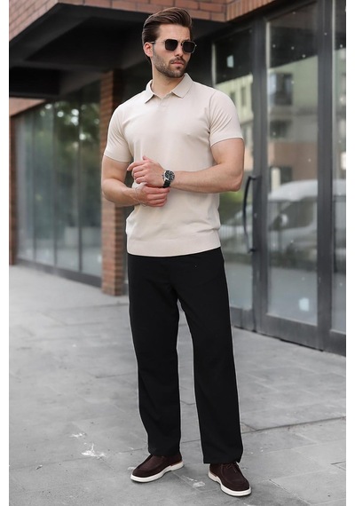 Madmext Taş Rengi Regular Fit Polo Yaka Triko Erkek Tişört E7502