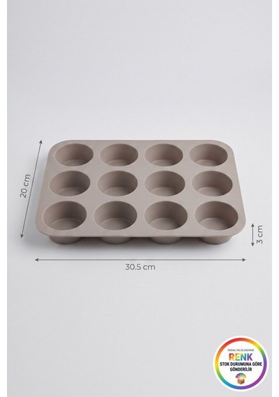 Silikon Muffin Kalıbı 12 Gözlü Kek Cupcake Kalıbı Zahmetsiz Ayrılan Fırın Kalıbı 30,5 Cm Çok Renkli