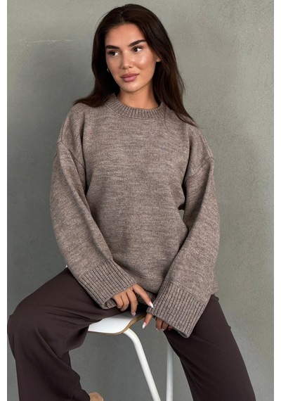 Madmext Vizon Bisiklet Yaka Oversize Uzun Kadın Triko Kazak Mg2890