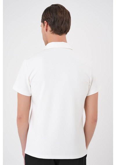 Efor Comfort Fit Polo Yaka Esnek Pamuk Casual Ekru Tişört Ts 886 Ekru