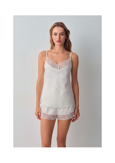 Suwen Bride Dantelli İnce Askılı Pijama Üstü Wsh11110073036 Ekru
