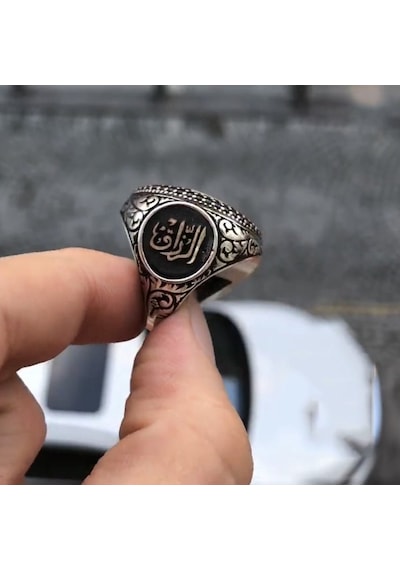 925 Ayar Gümüş Felak Suresi İşlemeli Yan Kısımlarında Allah Lafzı Yazılı Dualı Erkek Yüzük Gümüş