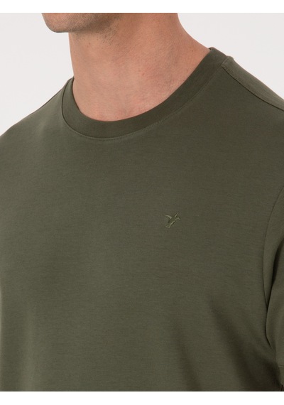 Haki Regular Fit %100 Pamuk Bisiklet Yaka Basic T-shirt Yeşil