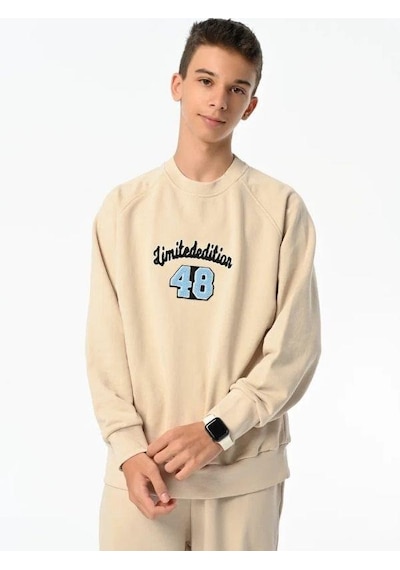 Marions Erkek Çocuk Limited Edition Yazılı Sweatshirt-13547 Bej