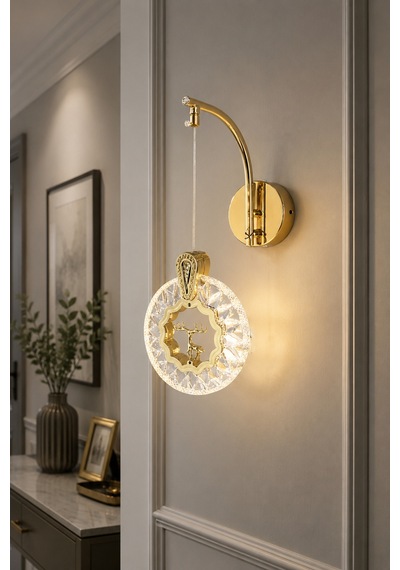 Geyik Modern Tasarım Gold Renk Gün Işığı - Ledli Banyo - Mutfak - Salon Ledli Duvar Aplik Gold Gold
