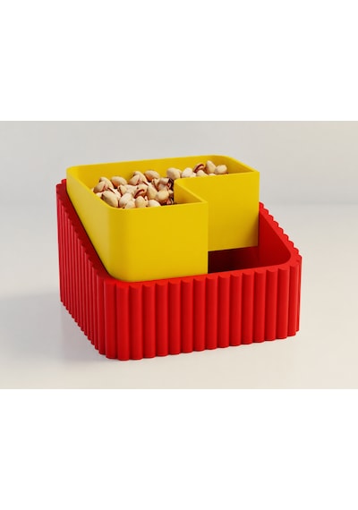 3d Baskı Fıstık Kasesi - Çift Hazneli Kabuk Ayırıcı Sunum Kasesi - Kırmızı Sarı Diğer