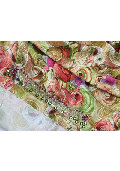 İşlemeli Hint Elbise Kumaşı 370x110cm Model 2 Renkli
