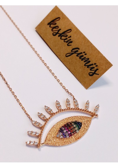 Gümüş Zirkon Taşlı Nazar Göz Eyes Sun Gold Trend Kadın Kolye