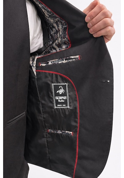 Erkek Klasik Slim Fit Takım Elbise Notch Yaka, Yaka Punto Dikişli, Tek Düğmeli, Çift Yırtmaçlı Siyah