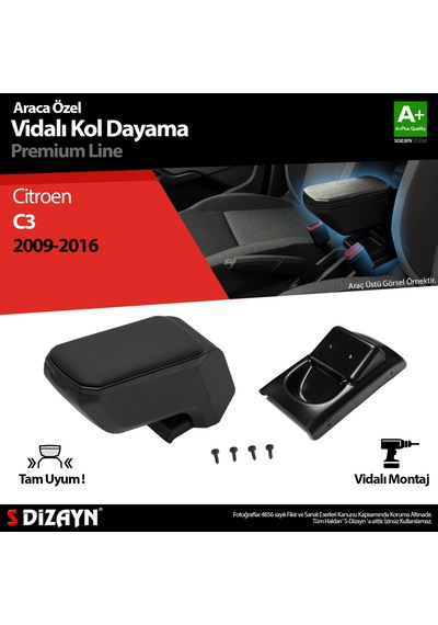 S-dizayn Citroen C3 Kol Dayama Kolçak Abs Vidalı Siyah 2009-2016