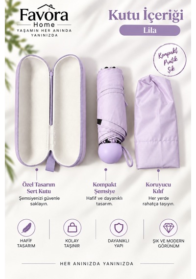 Favora Rainbox Kapsül Şemsiye - Kutulu Mini Katlanır Çanta Boy Şemsiye Lila