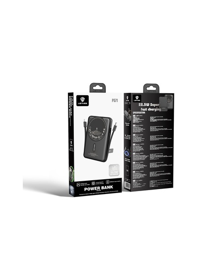 Lenyes P571 Pd 22.5w Standlı M-safe Özellikli Type-c&lightning Kablolu Powerbank 15w 10000mah Siyah