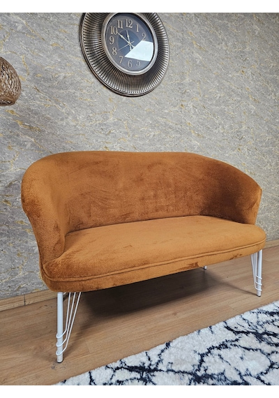 Zafir İkili Teddy Beyaz Boyalı Telli Ayak Çay Seti Koltuk İkili Berjer , Balkon, Salon, Ofis Kiremit