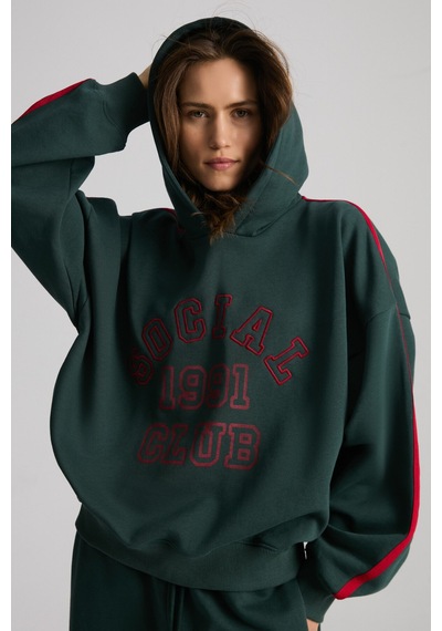 Grımelange Possıbılıty Kadın Nakışlı Baskılı Kapüşonlu Yeşil Sweatshirt