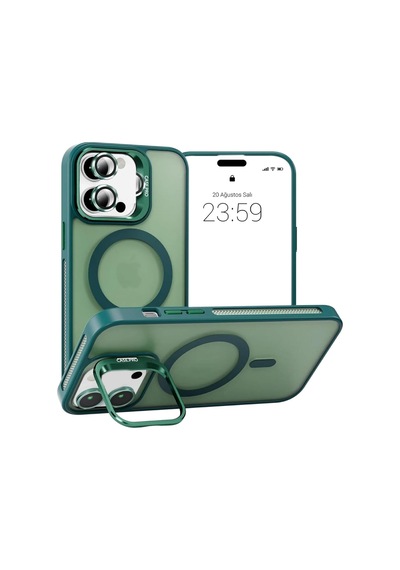 iPhone Uyumlu 11 Kamera Korumalı Stantlı Magsafe Destekli Mat Lens Koruyucu Telefon Kılıfı Haki