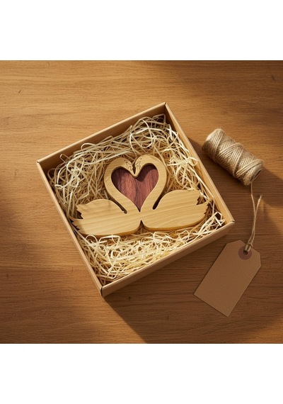 Simdale Wood İsimli Ahşap Kuğu Ve Gizli Kalp - Romantik Puzzle Biblo