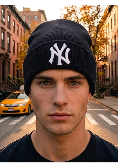 Hamze Ny New York Nakışlı Unisex Pamuklu Akrilik Kışlık Bere Siyah