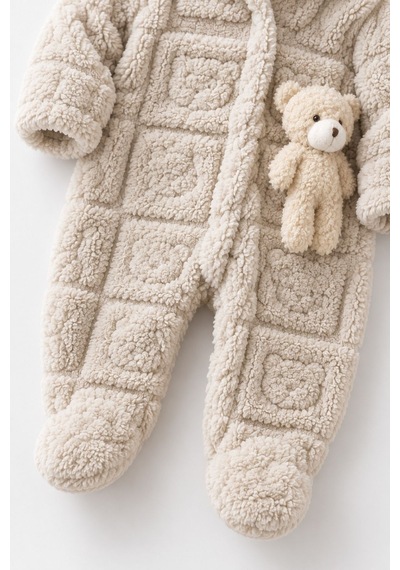 Kız Erkek Bebek Tavşan Ve Ayı Oyuncaklı Peluş Tulum Tlm0301 Bej
