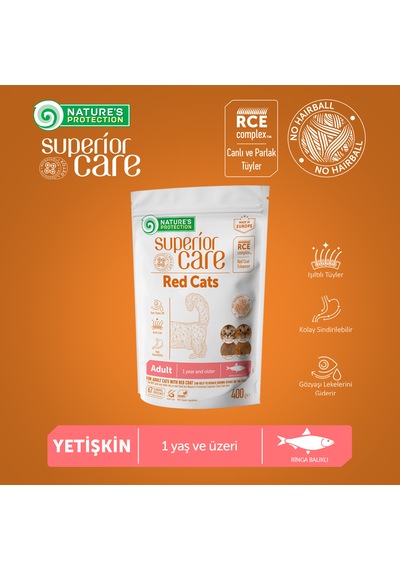 Nature's Protection Superior Care Kızıl/Kahverengi Tüylü Kediler İçin Tahılsız Ringa Balıklı Kedi Maması 400 G