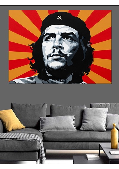 Che Guevara Kırmızı Arka Plan Dekoratif Kanvas - Mdf Ahşap Tablo
