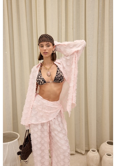 Mai Collection Sanary Bandana Detay Pembe Gömlek Pantolon Takım